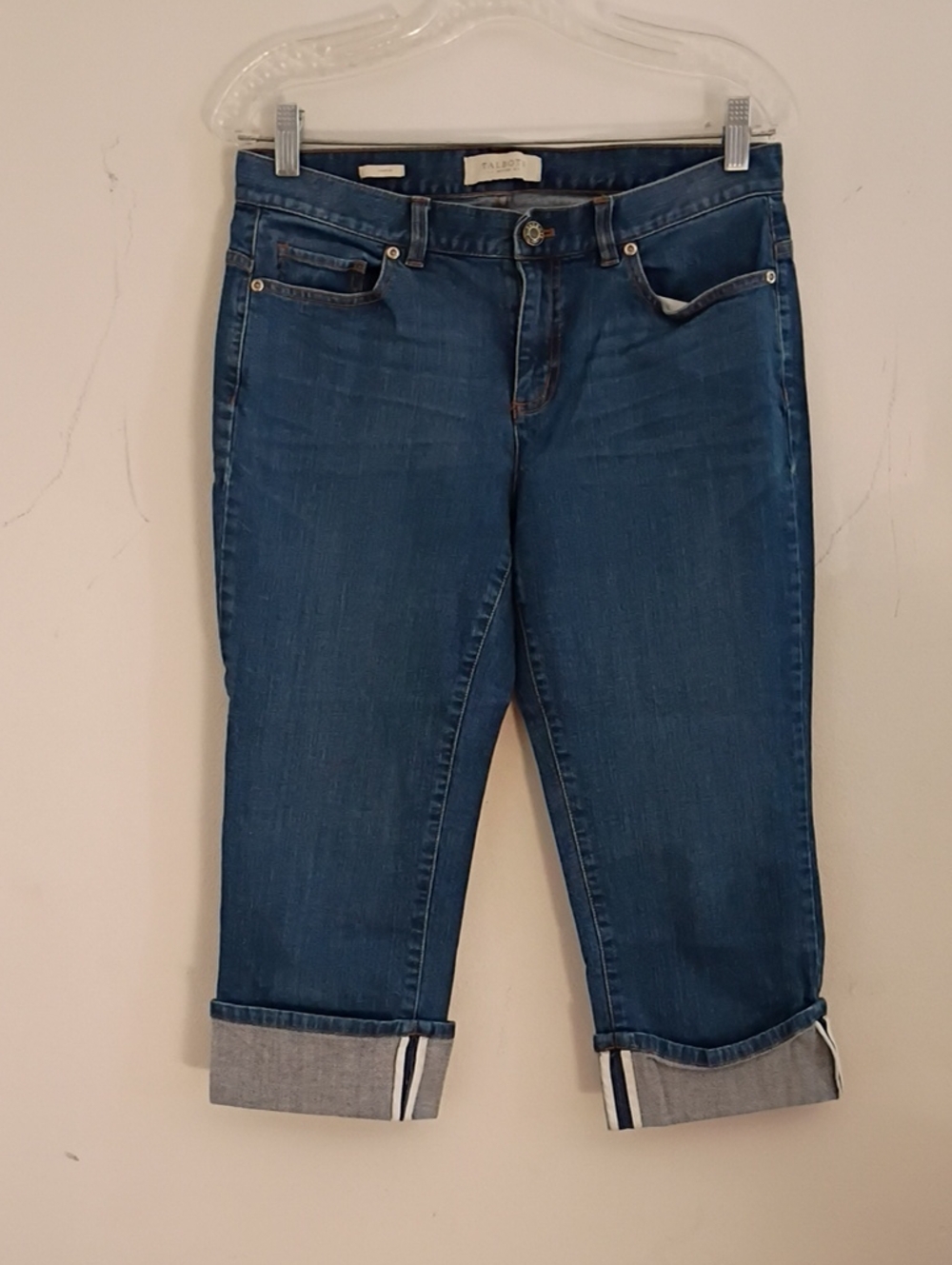 Talbots Mid Blue Cropped Cuffed Jeans with Contrast Trim